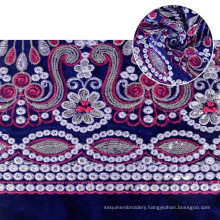 Classic ethnic style textiles embroidery velvet blue sequin fabric 2019